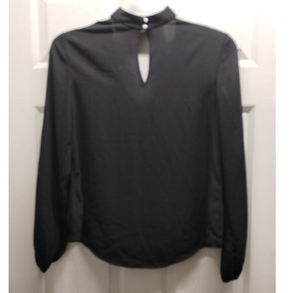 WAYF Women's Size Small Black Choker Neck Popover Long Sleeve Keyhole Back Top - Picture 2 of 8